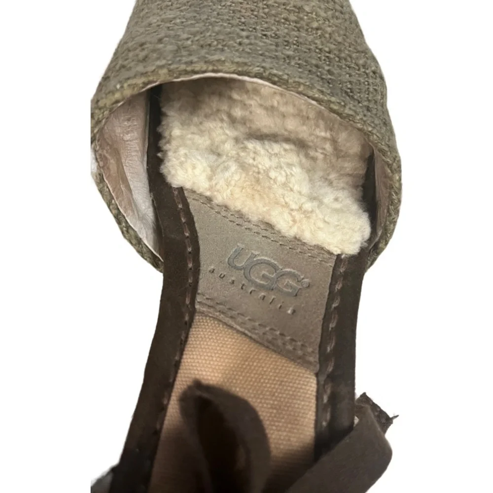 UGG AUSTRALIA 1652 Mar Espadrille Ankle Tie Wedge Woven Green Sandals Sz 7